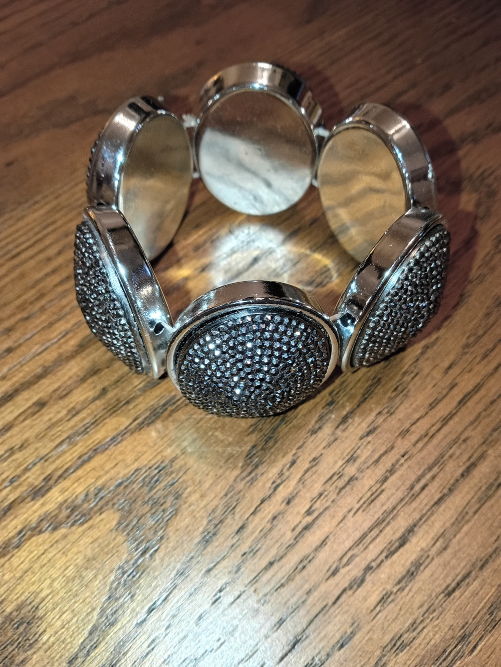 Silver Tone Black Crystal Stretch Bracelet